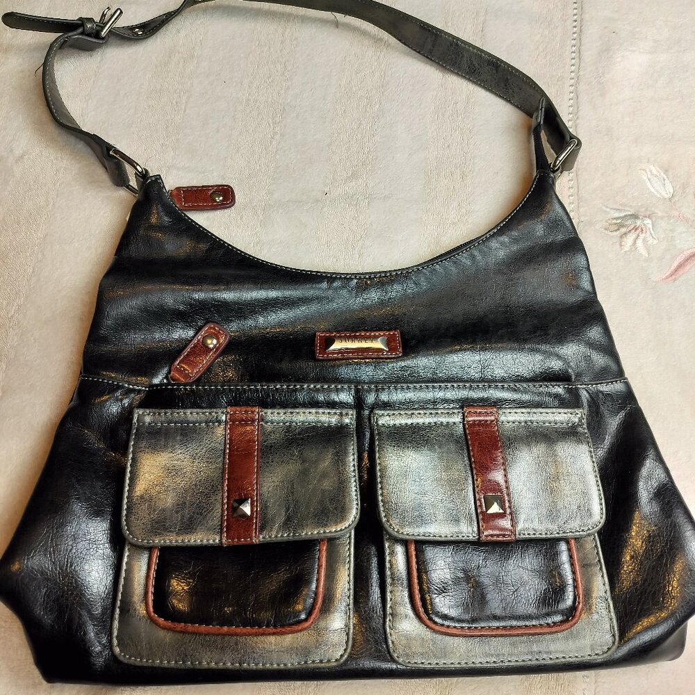 Joanel Black Leather Hobo Shoulder Bag with Studded‎ Hardware – Canadian Design